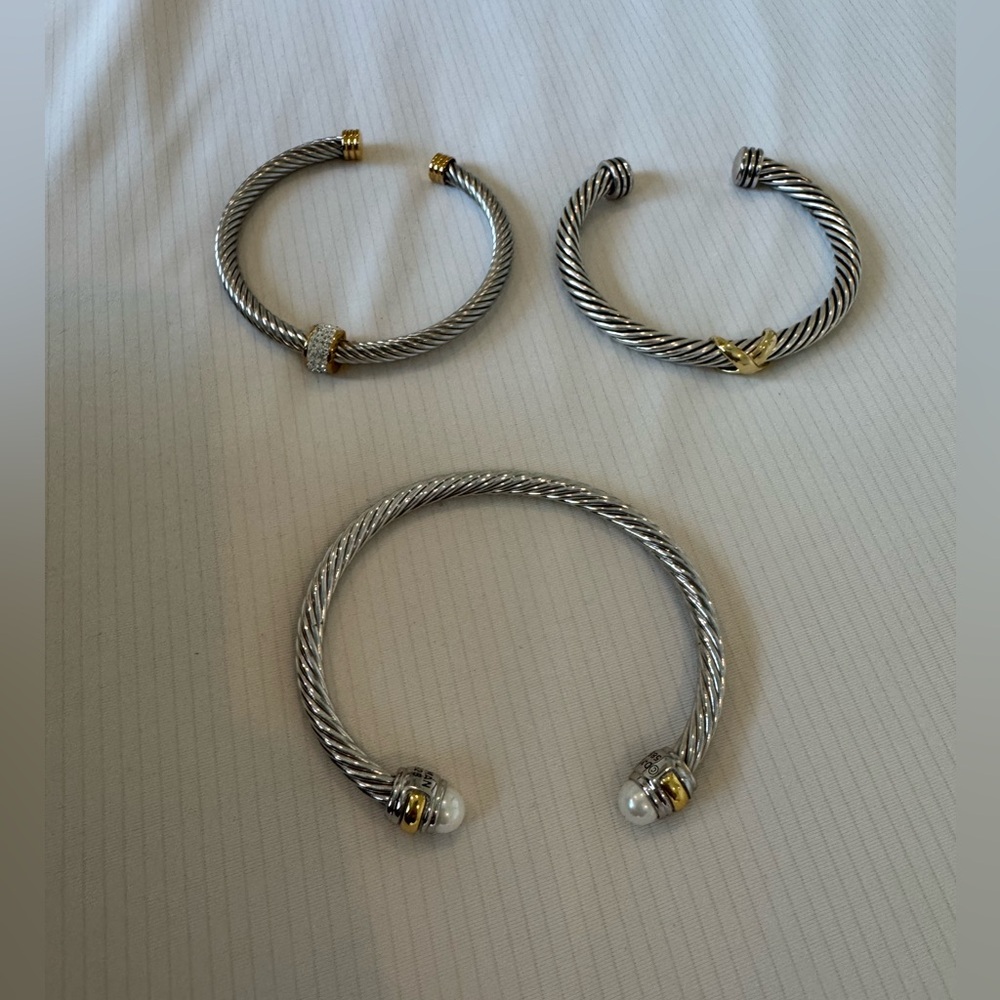NEW Silver-Tone Cable Cuff Bracelet with Gold Accents - SET OF THREE